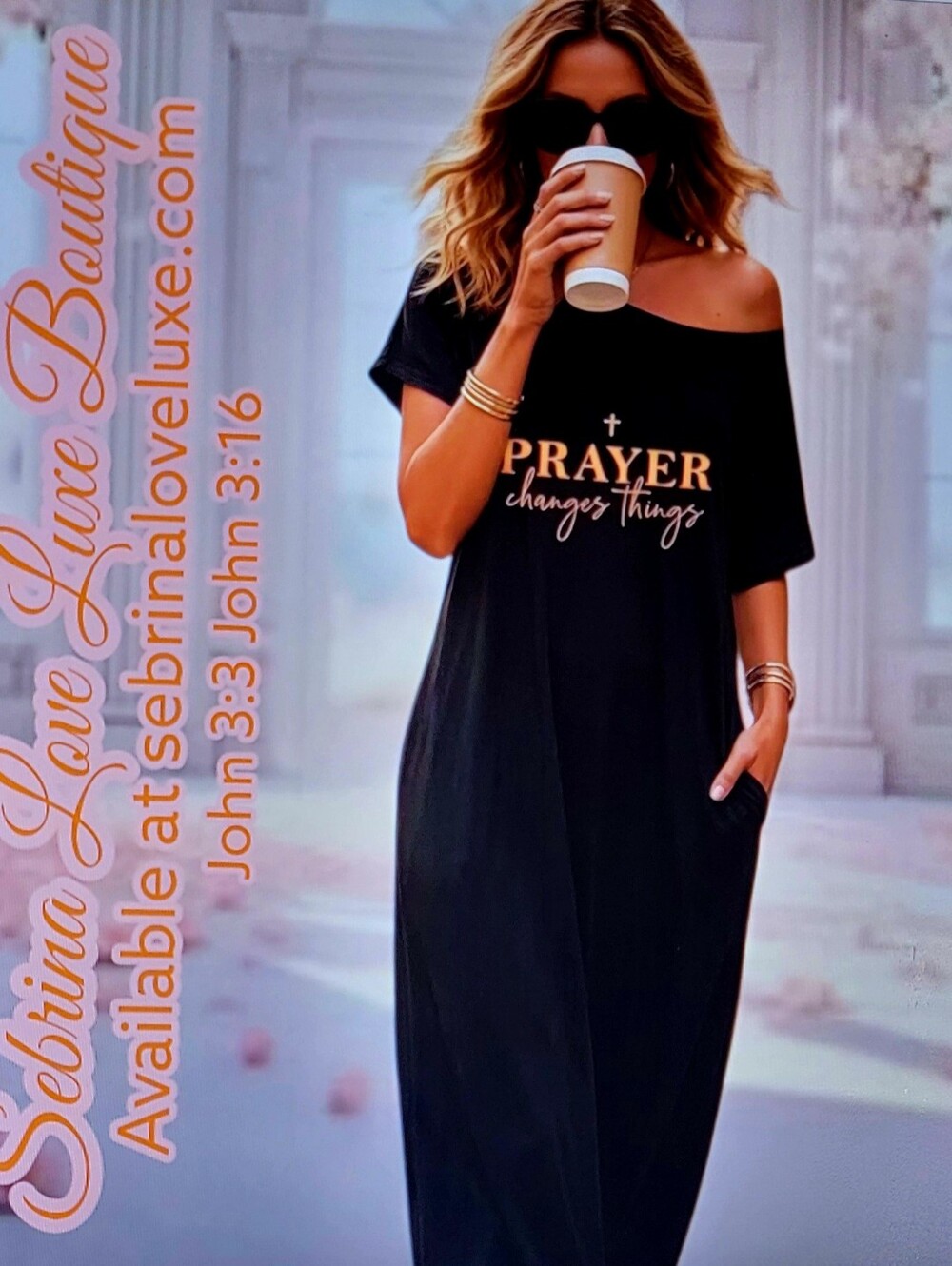 Inspirational Black & Gold 🙏PRAYER CHANGES THINGS🙏Graphic Maxi Dress